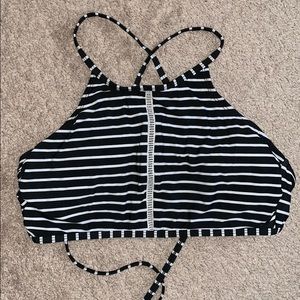 Target high neck black & white striped bikini top
